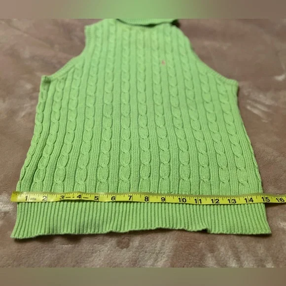 Ralph Lauren lime green cable knit polo sleeveless turtleneck sweater - M - Picture 5 of 9